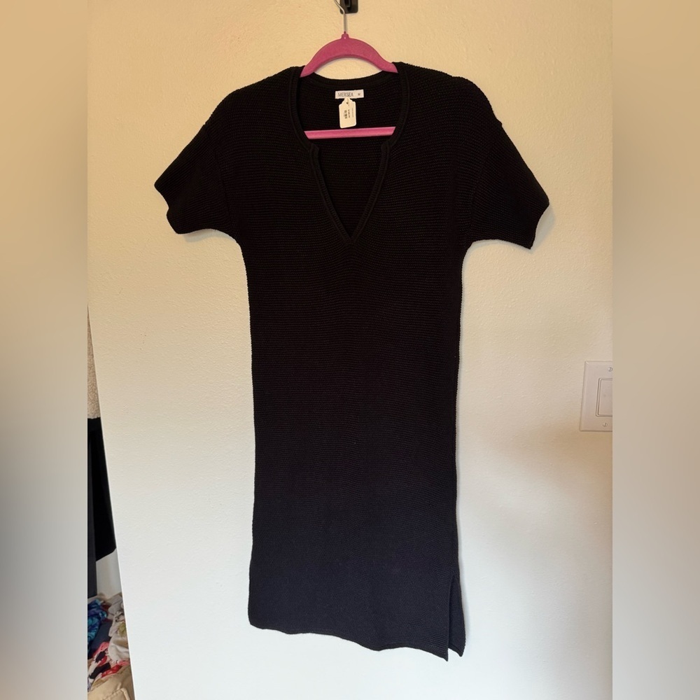 NEW Mersea Ixchel Knit Mini Dress V Neck Black Medium NO BELT NWT - Picture 4 of 9